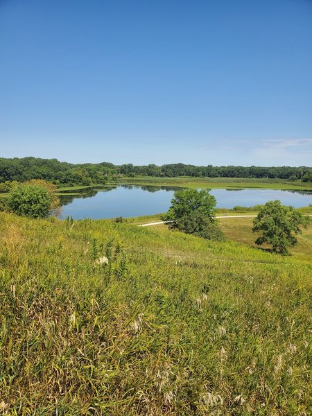 View of the lake from the hill next to the parking lot