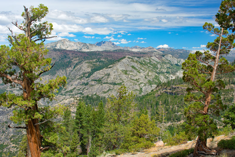 Looking across the canyon of the Middle Fork of the San Joaquin River, with Iron Mountain, the Minnerets and Mt. Ritter in the left center.