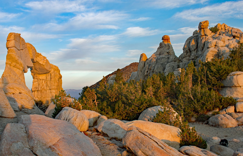 Arch Rock and some of the formations around it. The soft granite in the surrounding area has been scoured by the wind.