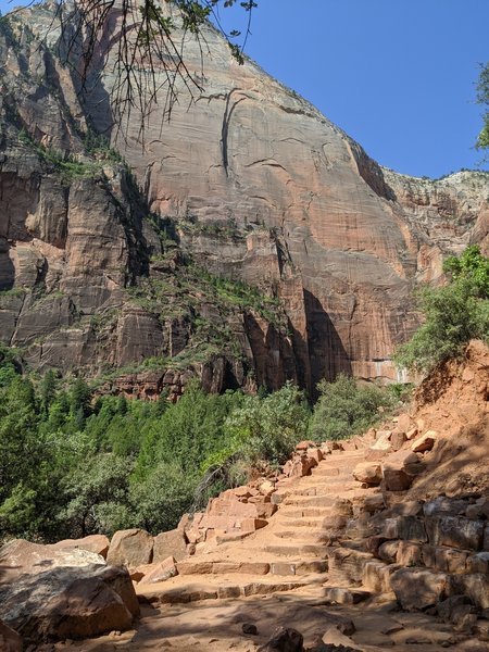 Red stone steps help with the more steep sections.