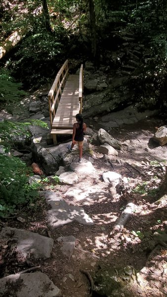 Small bridge over water stream about one mile from pinwheel mailbox.