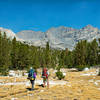 Looking towards the black and white stripped Peak 12,245 feet from below Piute Pass.