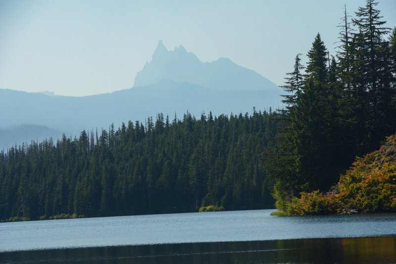 An idea of the view of Three Fingered Jack over Marion Lake but obstructed by smoke.