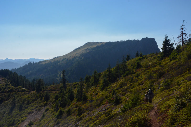 Coffin Mountain and it's fire tower as seen while descending Bachelor Mountain Trail.