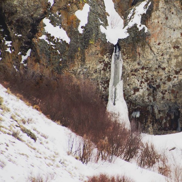 A view of Phantom Falls in very early spring. The ice column can be quite large if you can get to the falls early in the season.
