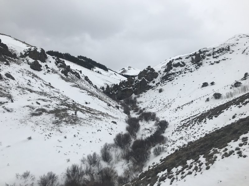 Fall Creek and Phantom Falls in the early spring--still plenty of snow this early in the season.