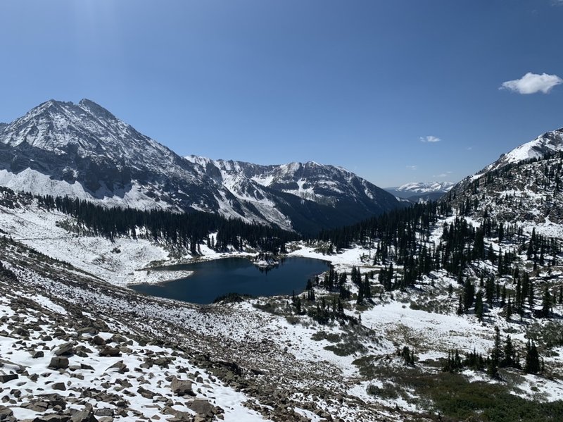 Copper Lake from the traverse headed to the pass.