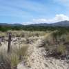 The sandy intersection of the Marsh Trail and the Bay Trail