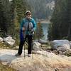 Standing on the outlet of Amphitheater Lake with Surprise Lake below