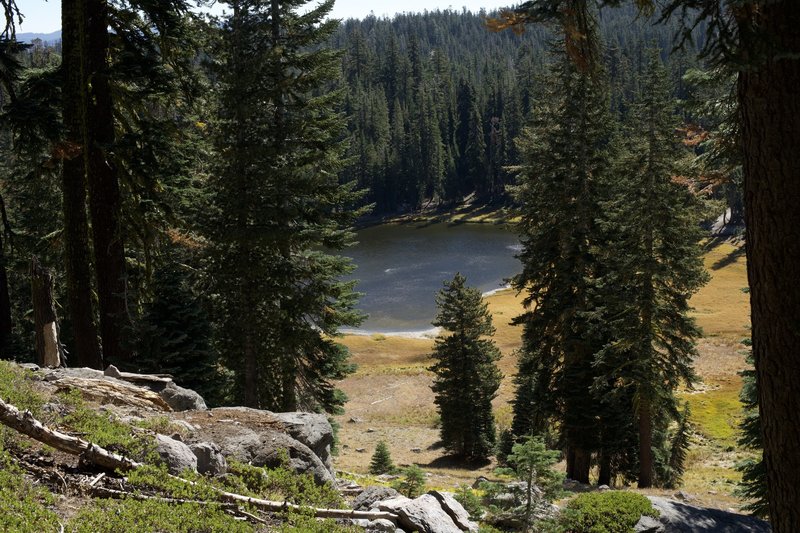 Cold Boiling Lake comes into view as you descend the Bumpass Hell Trail.