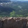 This was taken by a drone and shows the narrow trail with steep drops on both sides