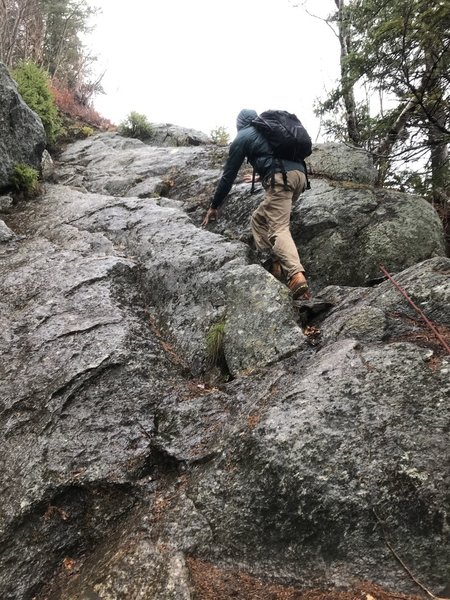 Loots of scrambling and steep rocky slopes.