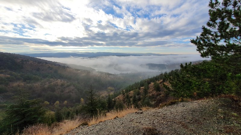 Fog settled down over the Lake Eymir looking down south from viewpoint.