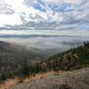 Fog settled down over the Lake Eymir looking down south from viewpoint.