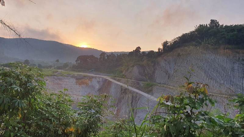 Sunrise over the stone quarry