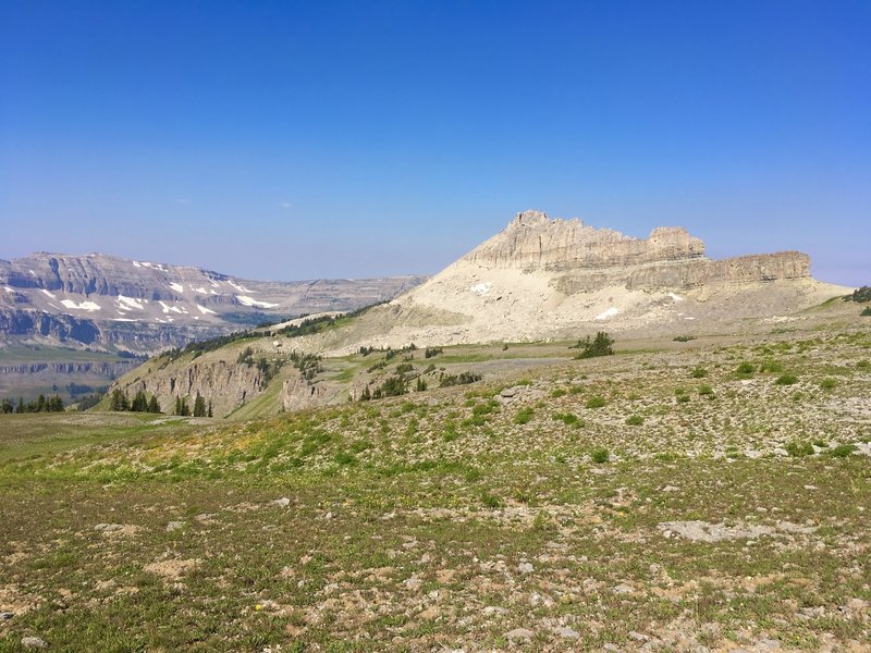 Looking West at Battleship mountain as we climbed out of Alaska Basin.