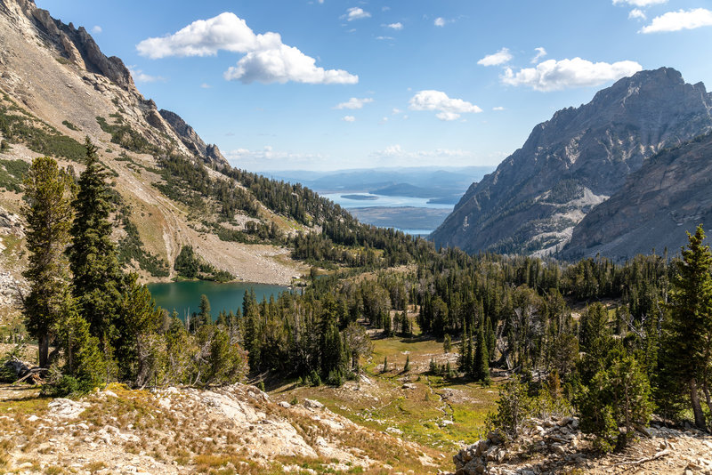 Holly Lake and Jackson Lake from the ascent to Paintbrush Divide