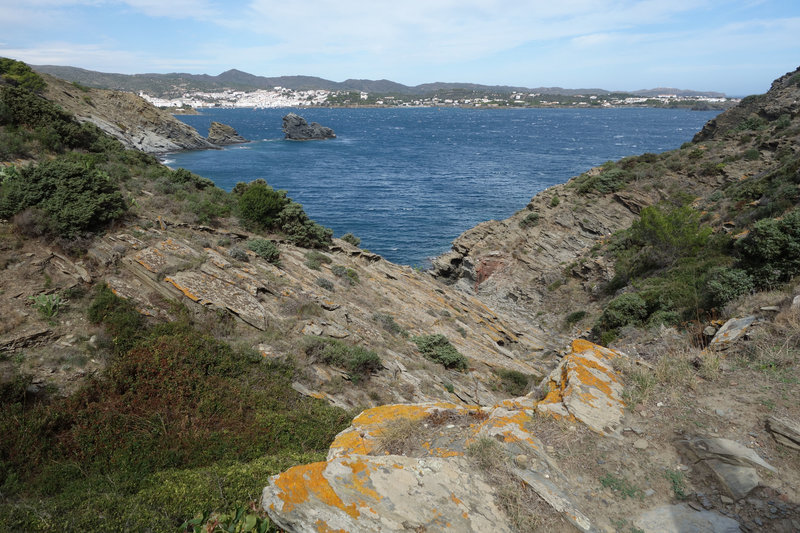 View of Cadqués midway between Sa Cebolla near Far de Cala Nans (Cala Nans lighthouse)