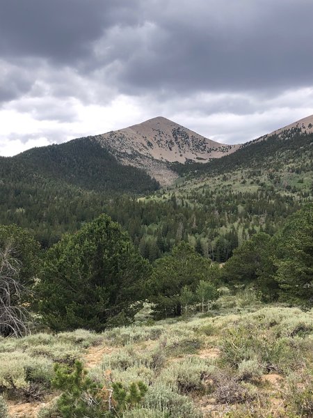 Storm clouds over Pyramid Peak.