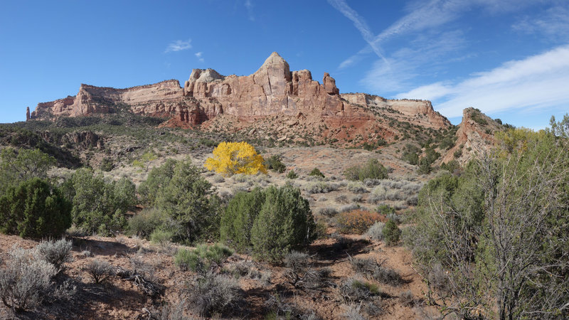 Panoramic view west from the northmost point of the Wedding Canyon trail with hint of autumn