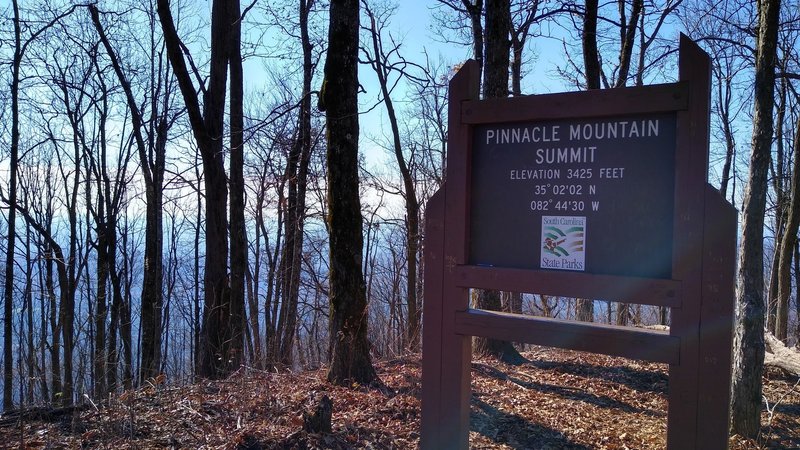 Sign at the summit of Pinnacle Mountain.