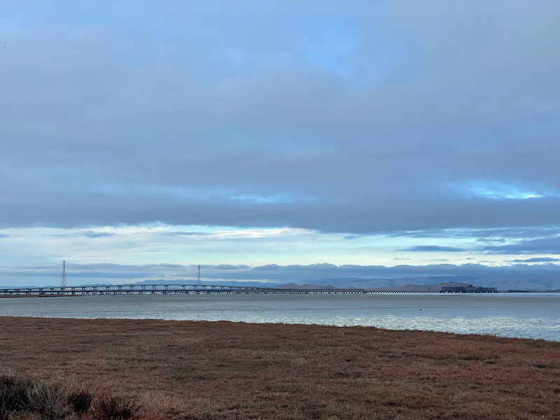 View of the Dumbarton Bridge from the South Observation Platform in Ravenswood Open Space Preserve.