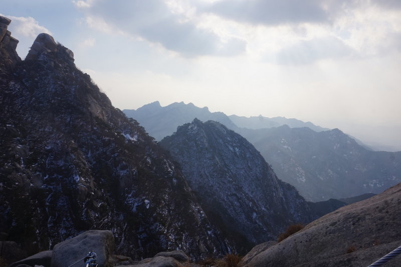 The view from below the last climb up to Baegundae Peak, the route goes along or near the top of every ridge in photo apart from the one that goes out of shot on the left