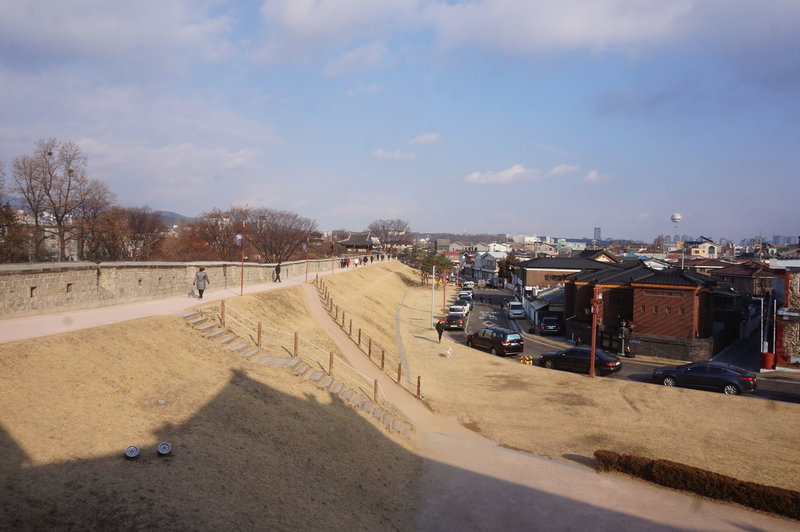 Hwaseong Fortress Loop looking east from Hwaseomum Gate.