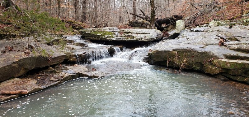 Converging small waterfalls.