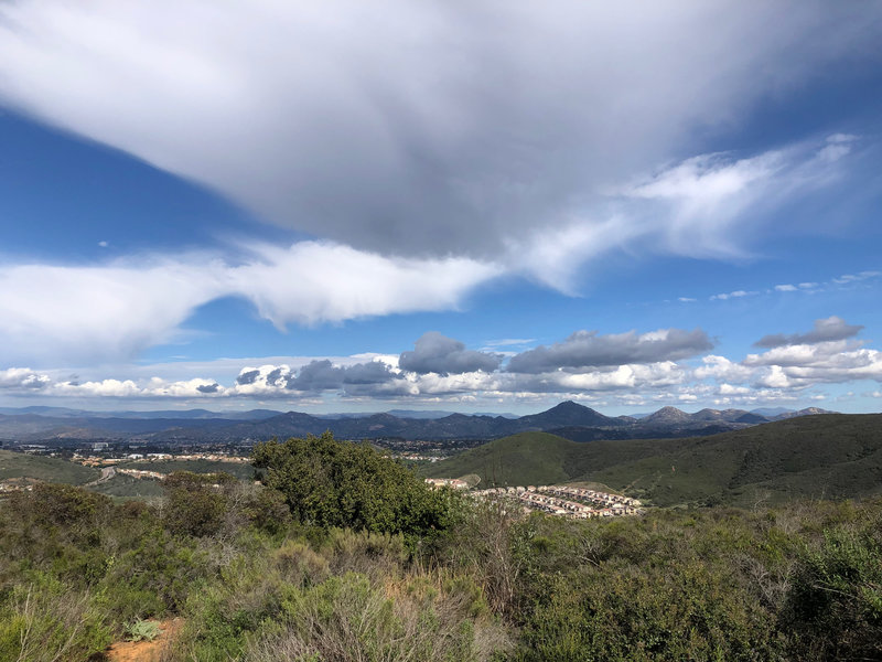 Sarah Ridge Road development at the base of Black Mountain. Mount Woodson, center right, is the high point 8 miles away.