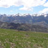 View of main peaks of Jarbidge Wilderness from near Slide Creek Campground. Peaks include (L to R) Prospect, Cougar, Matterhorn, Square Top, Jumbo and Jarbidge.