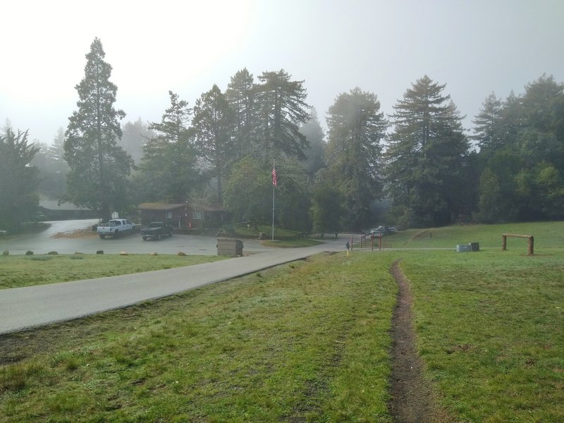 The fields at the top of Mt. Madonna are in a low cloud today, as Upper Miller Trail passes through them.