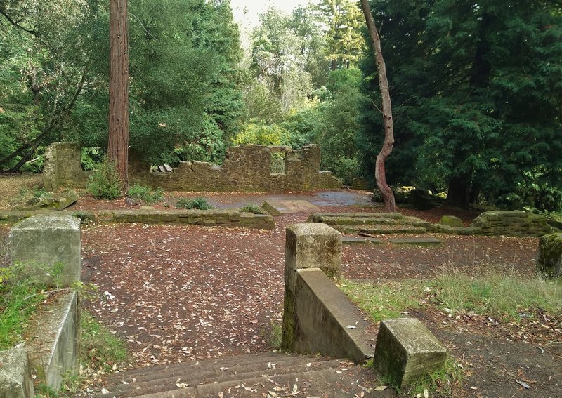 Old stairs down to the ruins of land and cattle baron Henry Miller's vacation home in the forest high on Mt. Madonna.