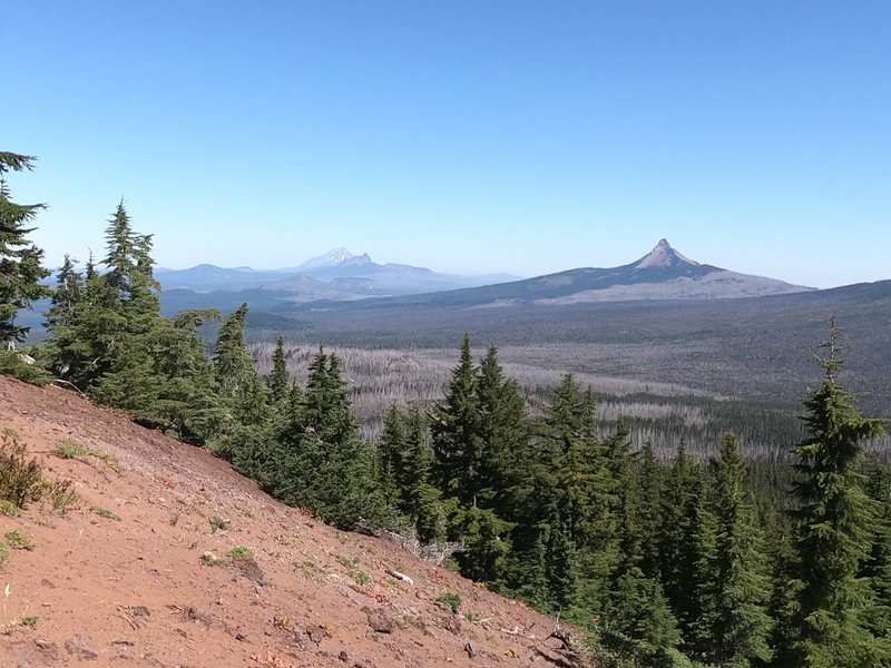 Looking northwest from Scott Mtn. Mt. Washington (closest), 3-Fingered Jack (middle) and Mt. Jefferson (farthest).