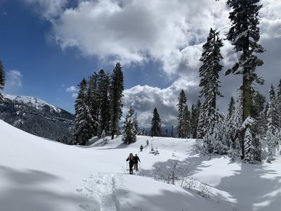 An amazing view from the trail to Forest Lake while snowshoeing on a winter day.