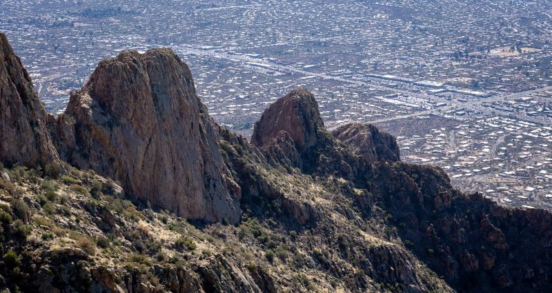 Rocky peaks rising over Tucson.