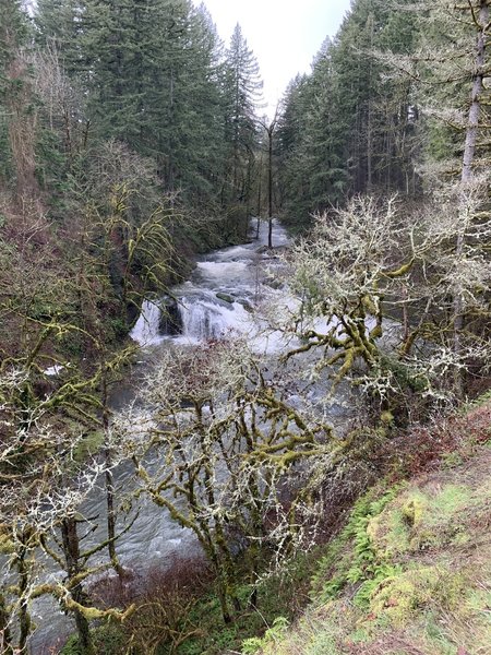 Pothole Falls from the rocky viewpoint just down river.