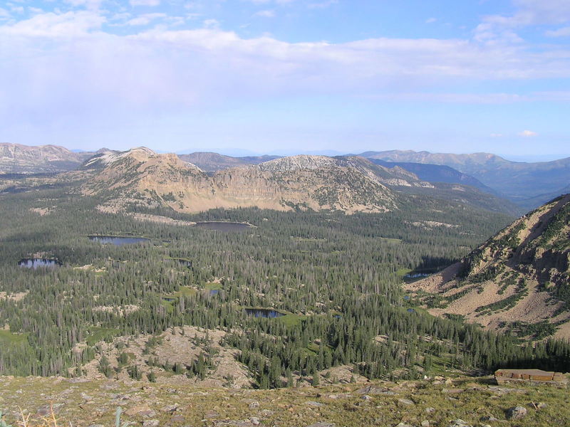 View northwest from trail showing Clegg, Dean and Notch lakes and Notch Mountain (08-19-2005)