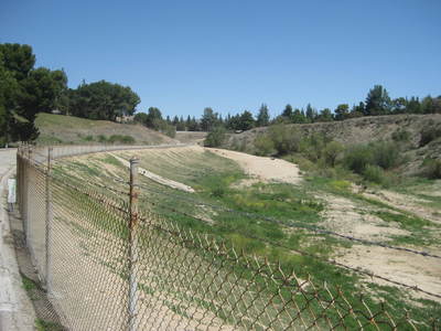 Looking north across debris basin towards Chatsworth.