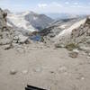 Looking north from Colby Pass, Colby Lake in foreground.