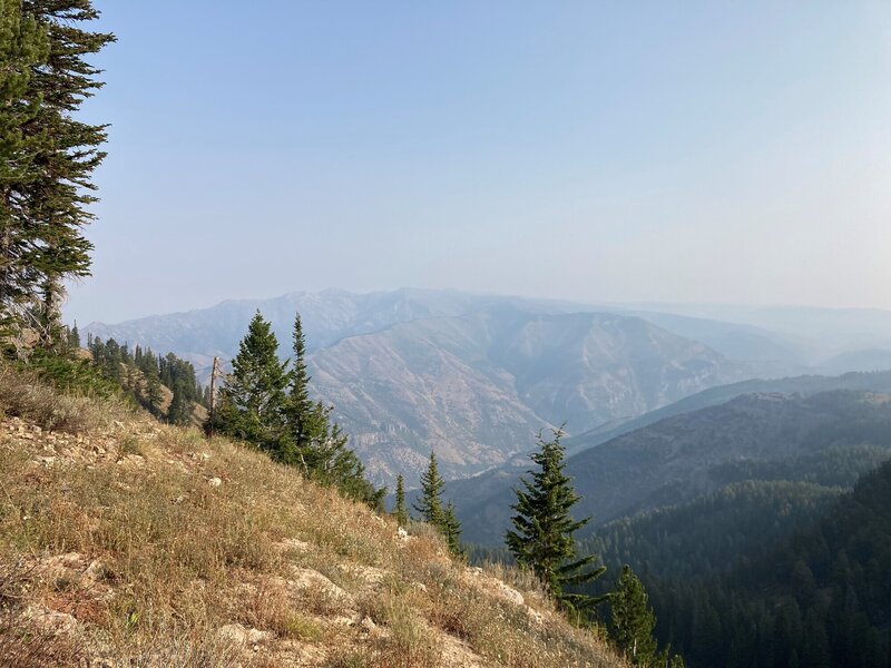 Looking at down to Logan Canyon. Low air quality so low visibility.