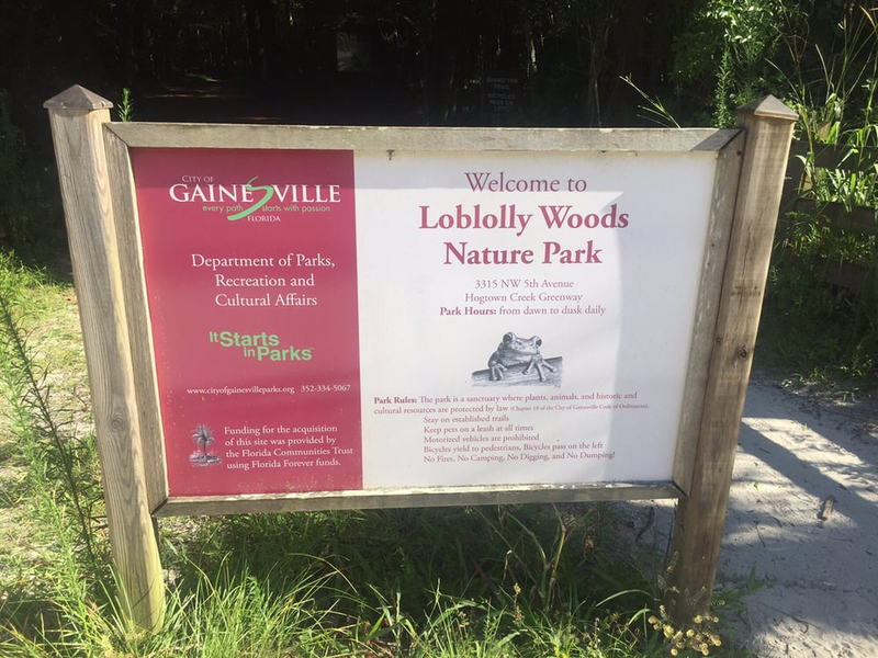 Welcome sign to Loblolly Woods Nature Park