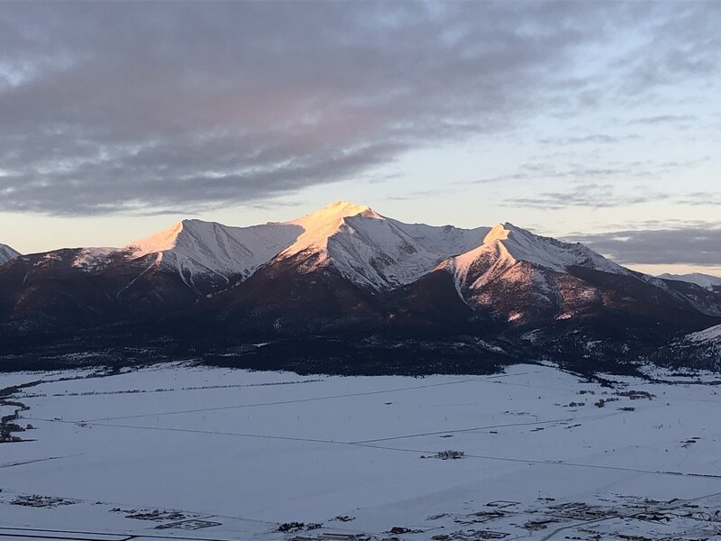 Sunrise hitting Mt. Princeton from the top of Midland Hill, 1/1/21