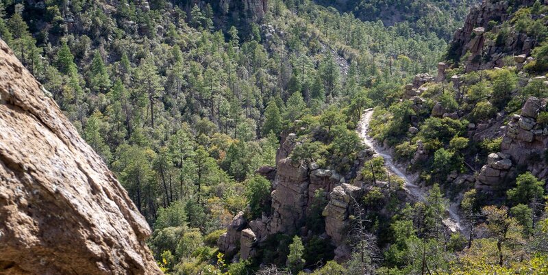 Looking down on a trail from above.