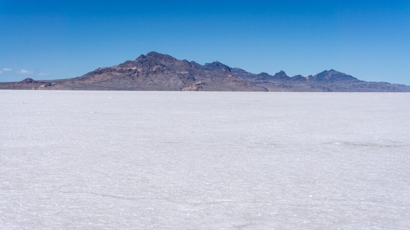 Mountains rising above the Bonneville Salt Flats.