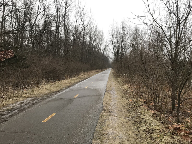 Looking south on Olentangy Trail near the Buckeye Swamp on a cold day.