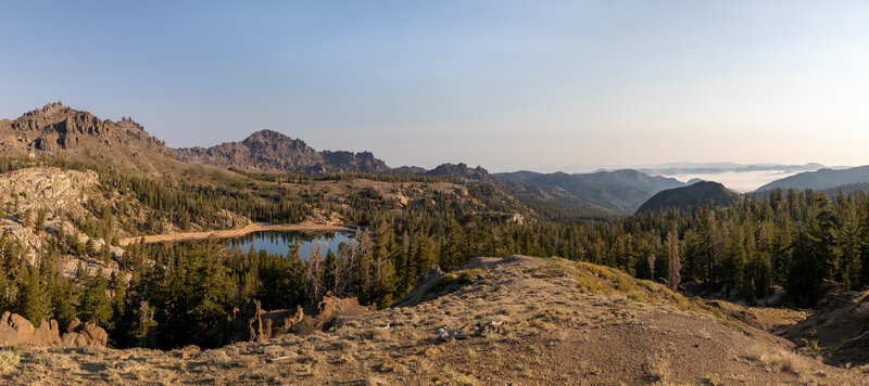 Lower Kinney Lake and the (smoke filled) Carson River Valley.