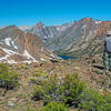 Summit Lake from Burro Pass. The pointed peak in the left center is Virginia Peak. Virginia Pass is in the low point beneath it.