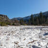 A snow covered meadow along the Tuolumne River.