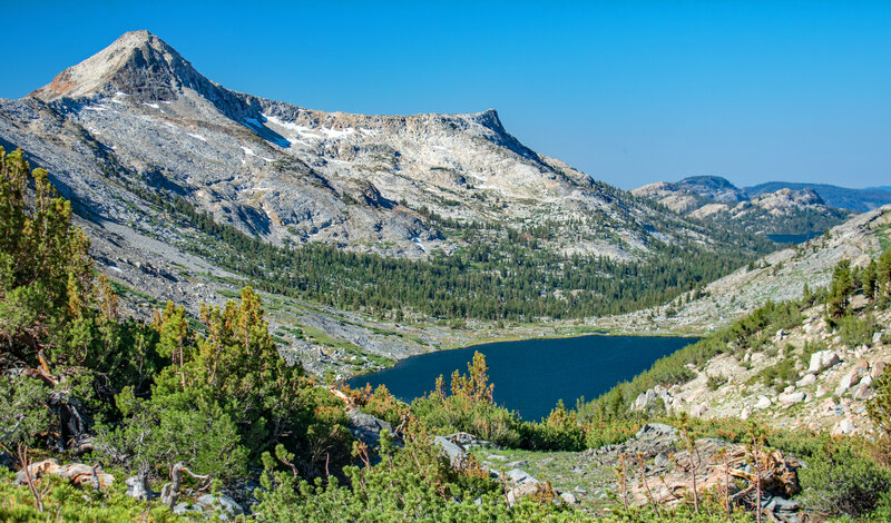 From Towerr Pass: Craig and Snow Peaks on the left, Lake Mary in the center, and Tilden Lake is just visible in the background on the right.